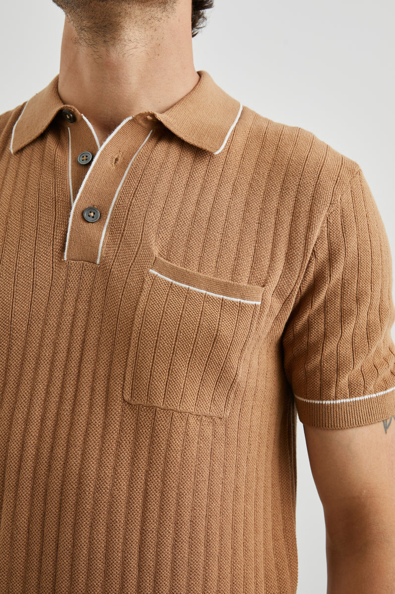 Ethan Ribbed Knitted Polo Top - Brown – Nobl