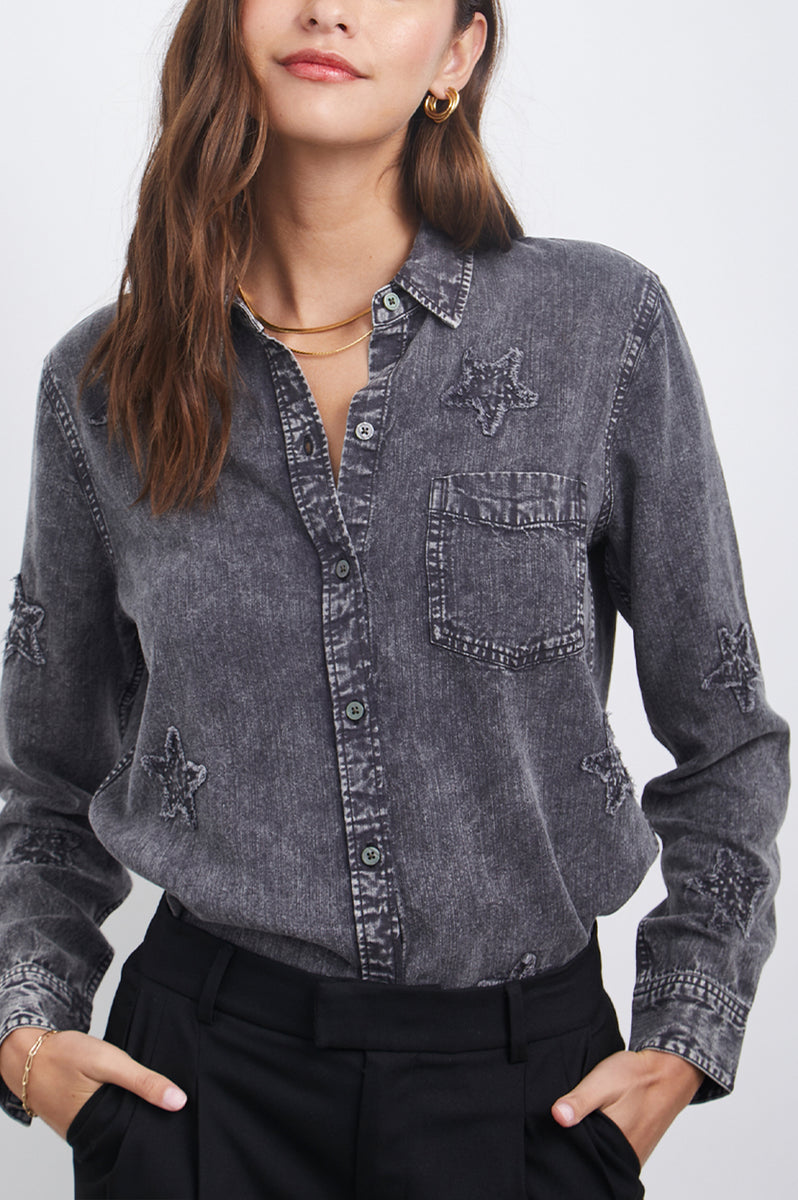 Womens denim shop shirt with stars