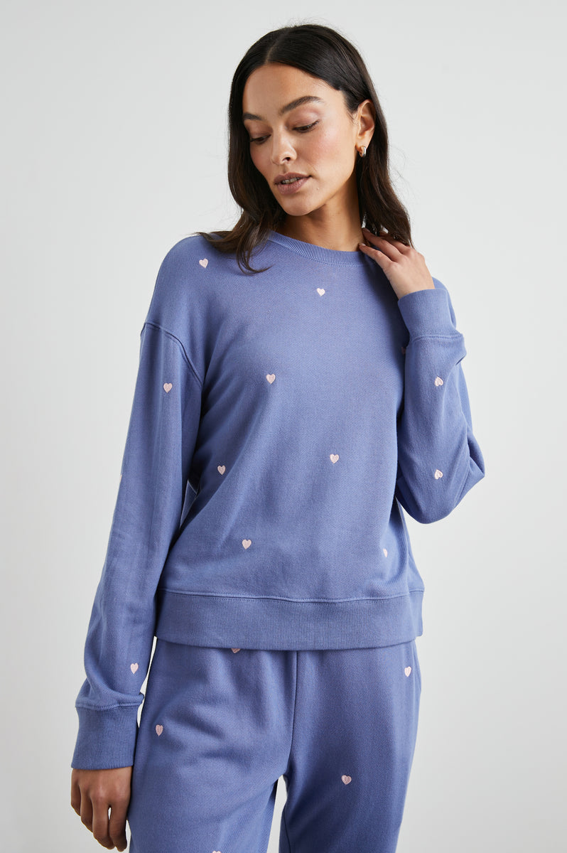 RAMONA SWEATSHIRT - PINK PERIWINKLE HEARTS EMBROIDERY – Rails