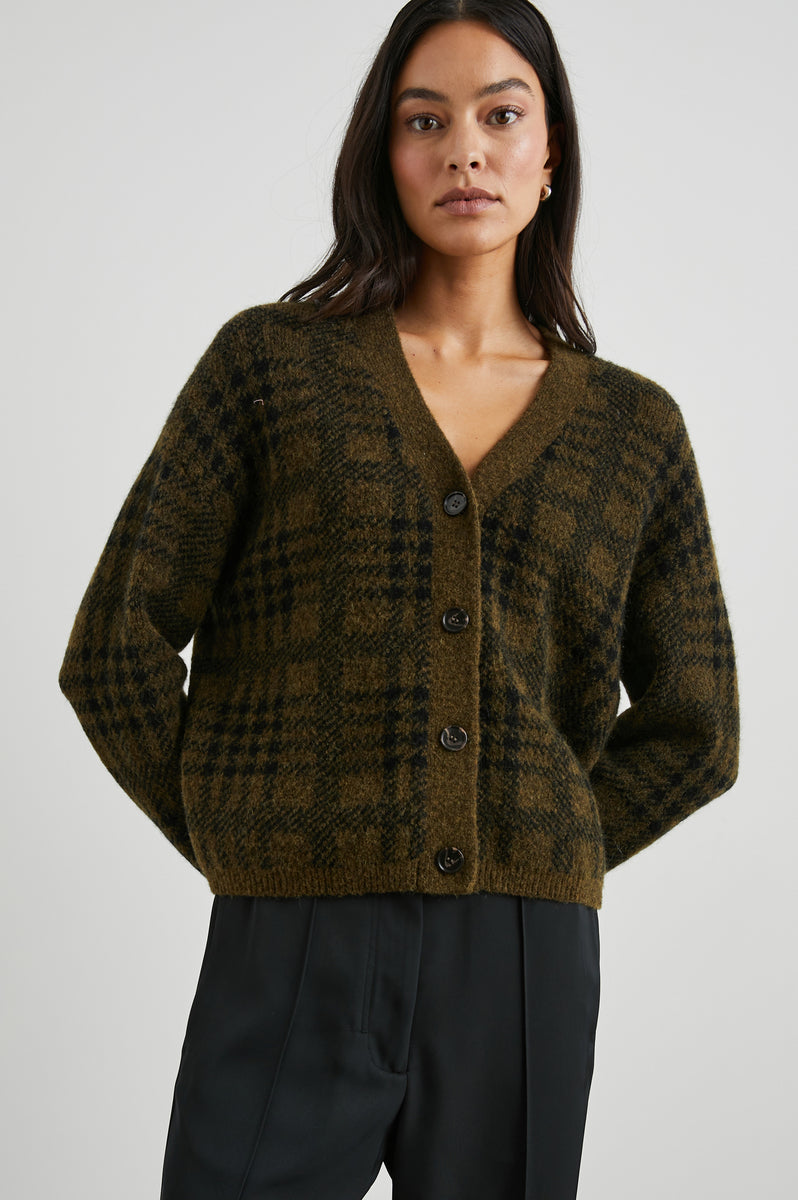 REESE CARDIGAN OLIVE PLAID