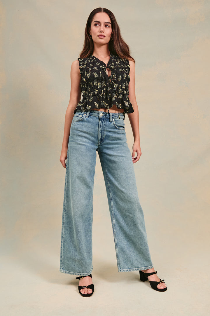 Angeleno mid right slouchy wide leg jean in light wash Blue Eyed Girl - stylized full body front view on model