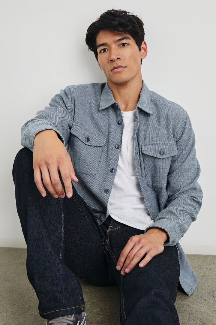 BURR SHIRT JACKET - DENIM WHITE