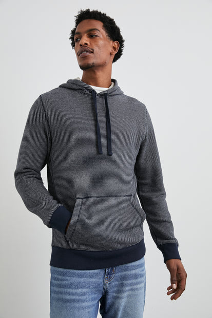 CALVIN HOODIE - NAVY CREAM STRIPE - front