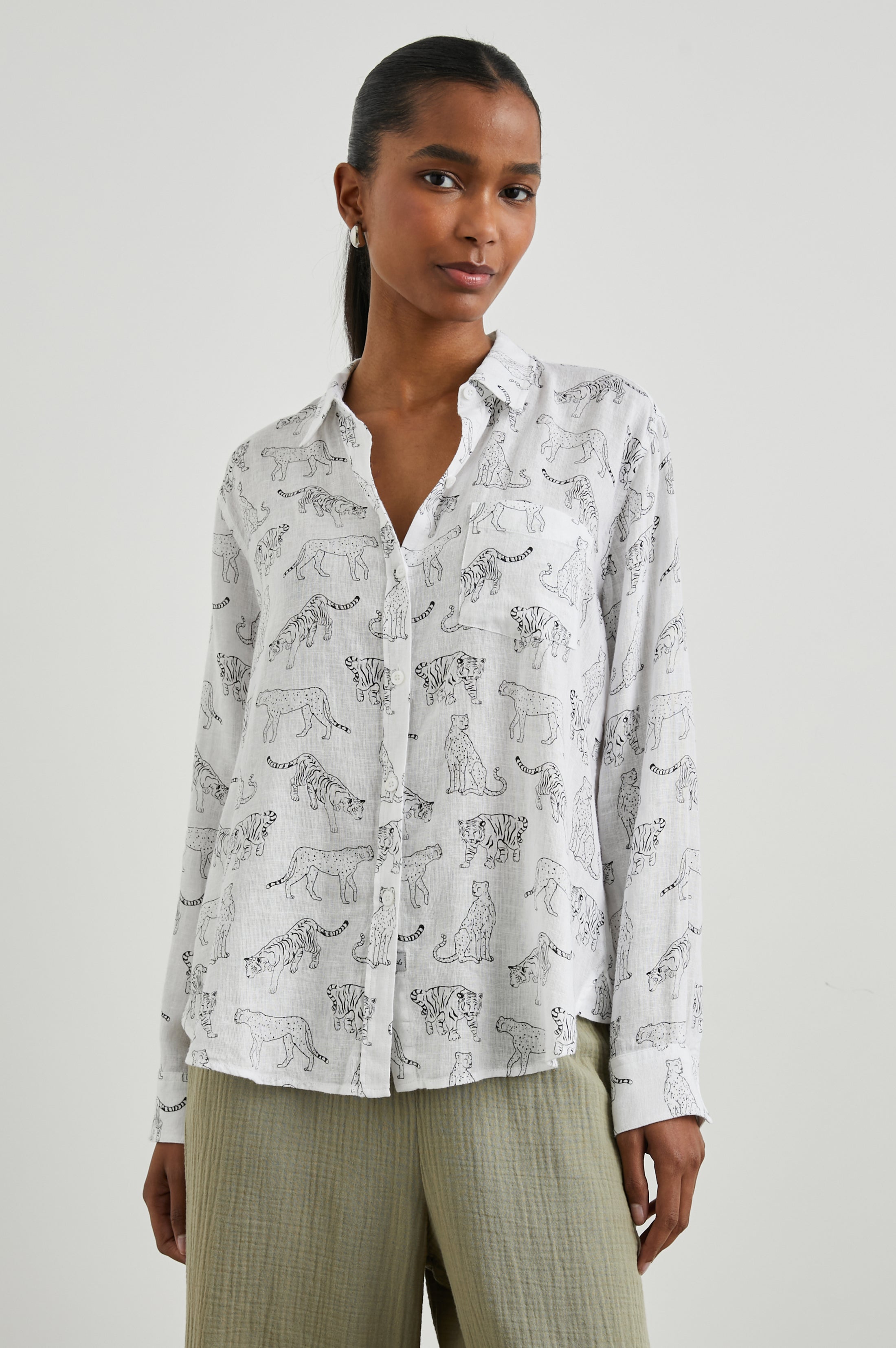 Rails offers Charli Button Down Long Sleeve Shirt, Extra Small, White, Melon, Sage