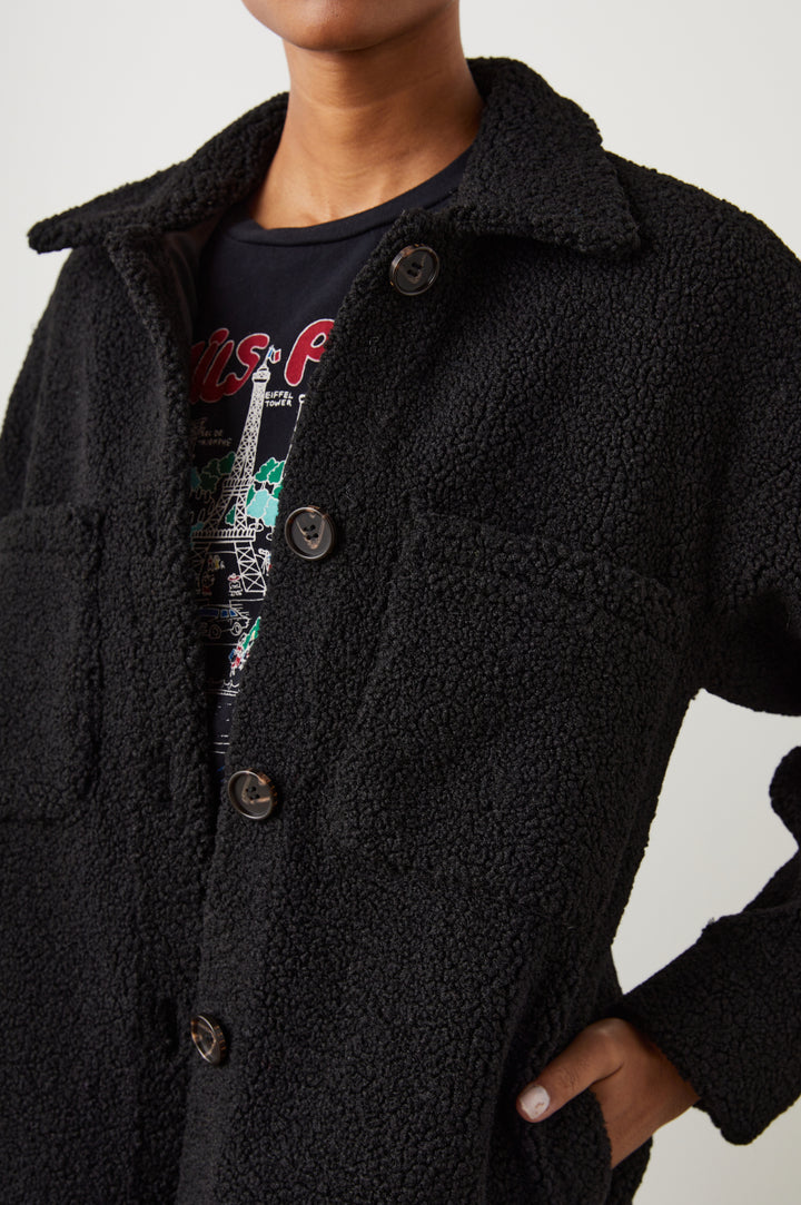 CONNIE SHIRT JACKET BLACK TEDDY - DETAIL