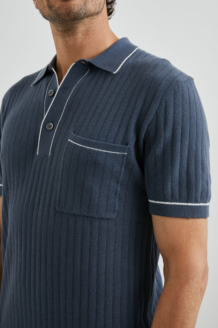 HARDY POLO SHIRT - FADED NAVY - FRONT DETAILS