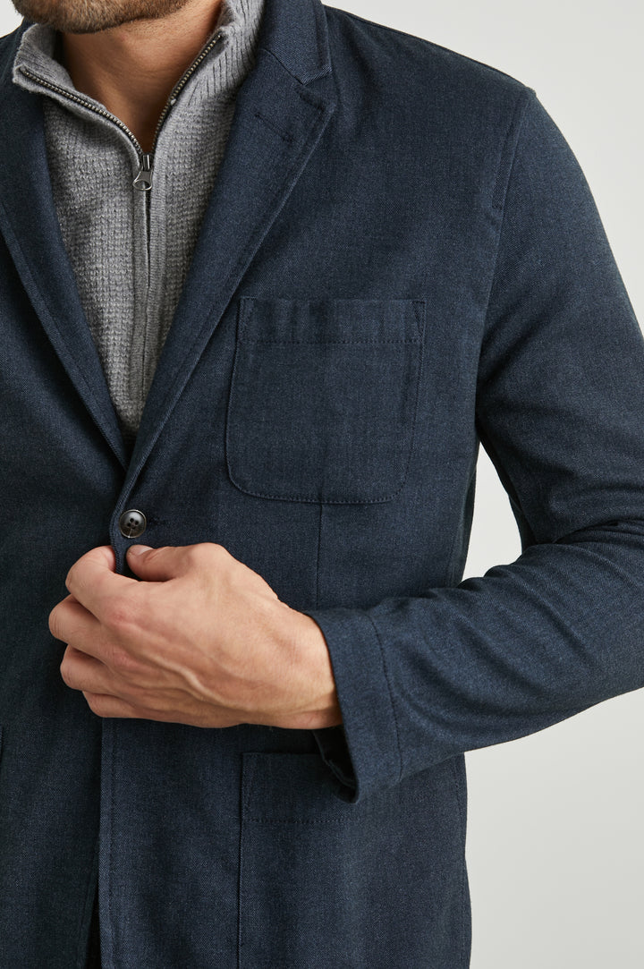 IDRIS BLAZER DARK NAVY MELANGE - FRONT DETAILS