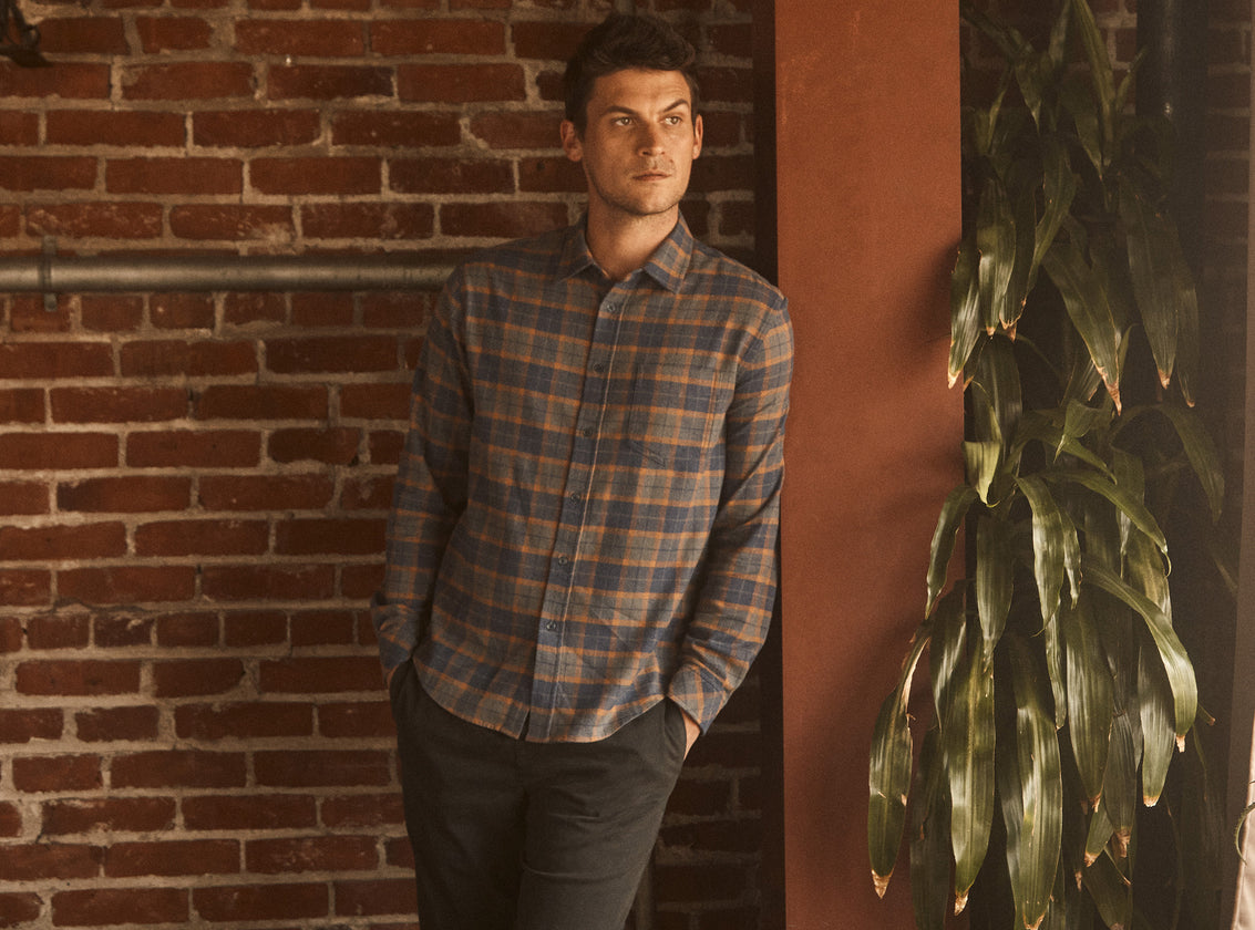 EDITORIAL IMAGE OF MODEL WEARING FORREST SHIRT