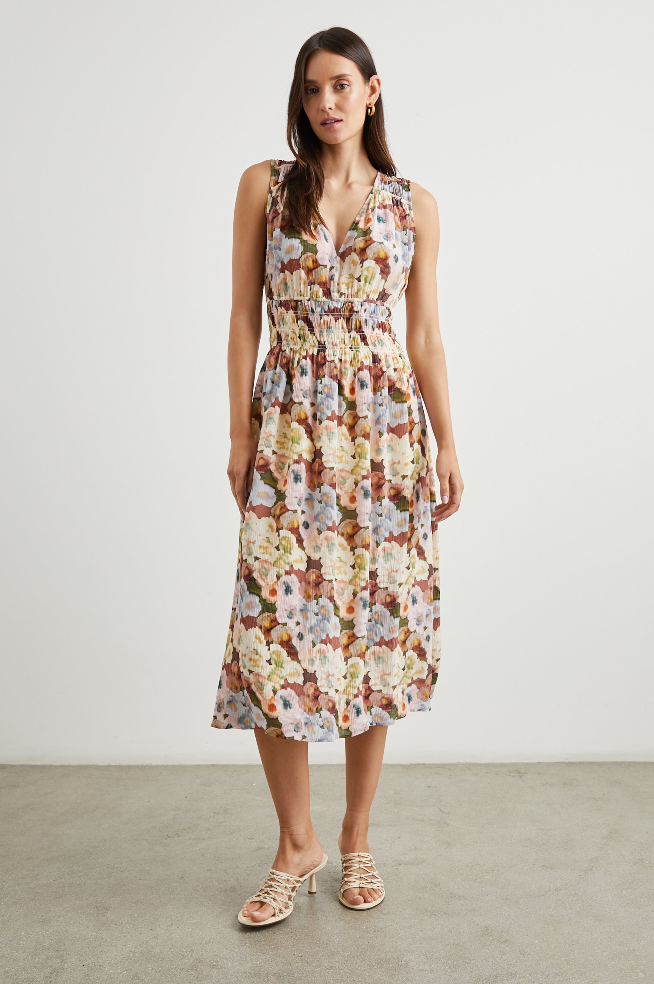 Issy V Neck Midi Dress in Summer Print