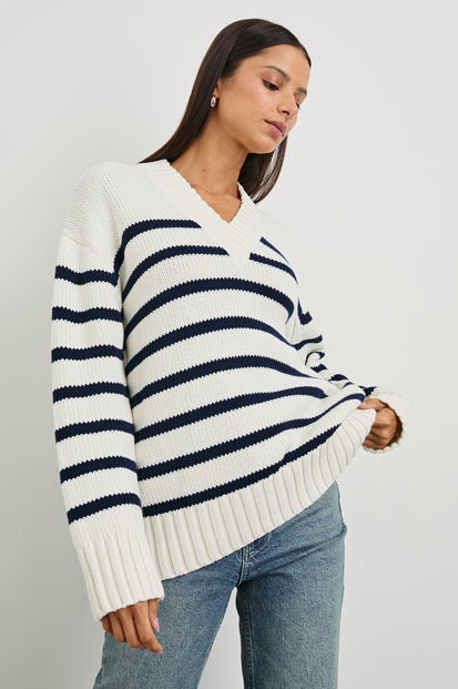 PENNY-IVORY-NAVY-STRIPE-FRONT ANGLE