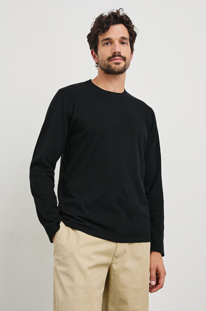 QUENTIN COTTON CASHMERE LONG SLEEVE TEE - BLACK