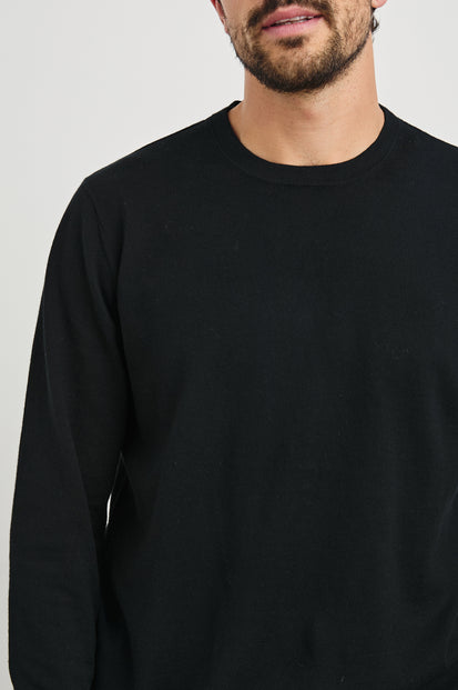 QUENTIN COTTON CASHMERE LONG SLEEVE TEE - BLACK