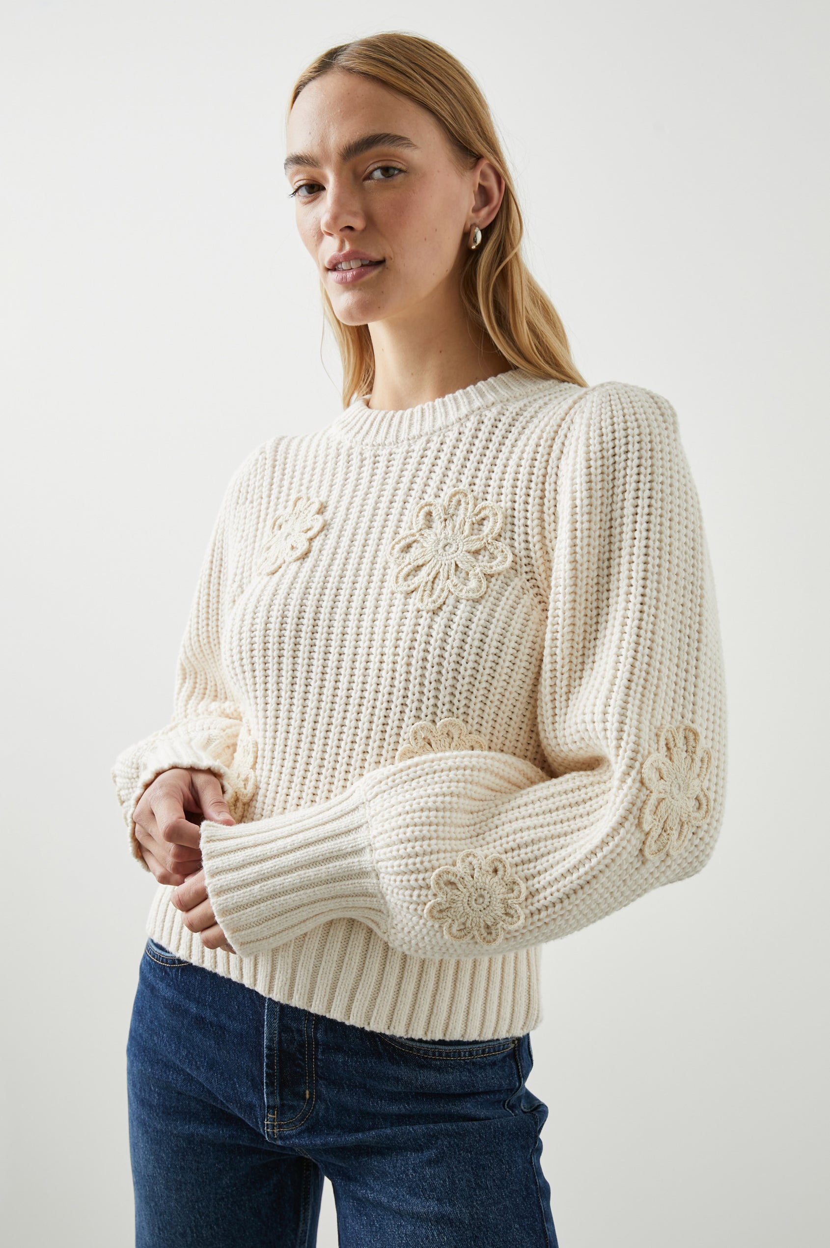 ROMY SWEATER - IVORY CROCHET DAISIES – Rails