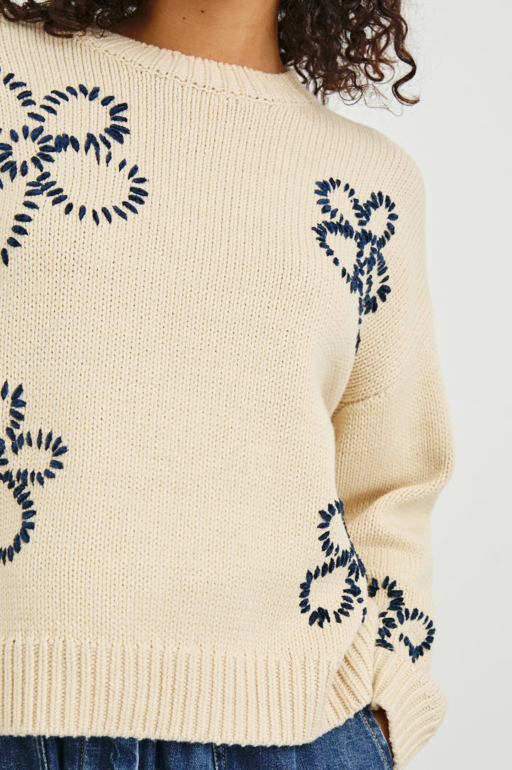 ZOEY-IVORY-NAVY-STITCHED-DAISIES-DETAIL