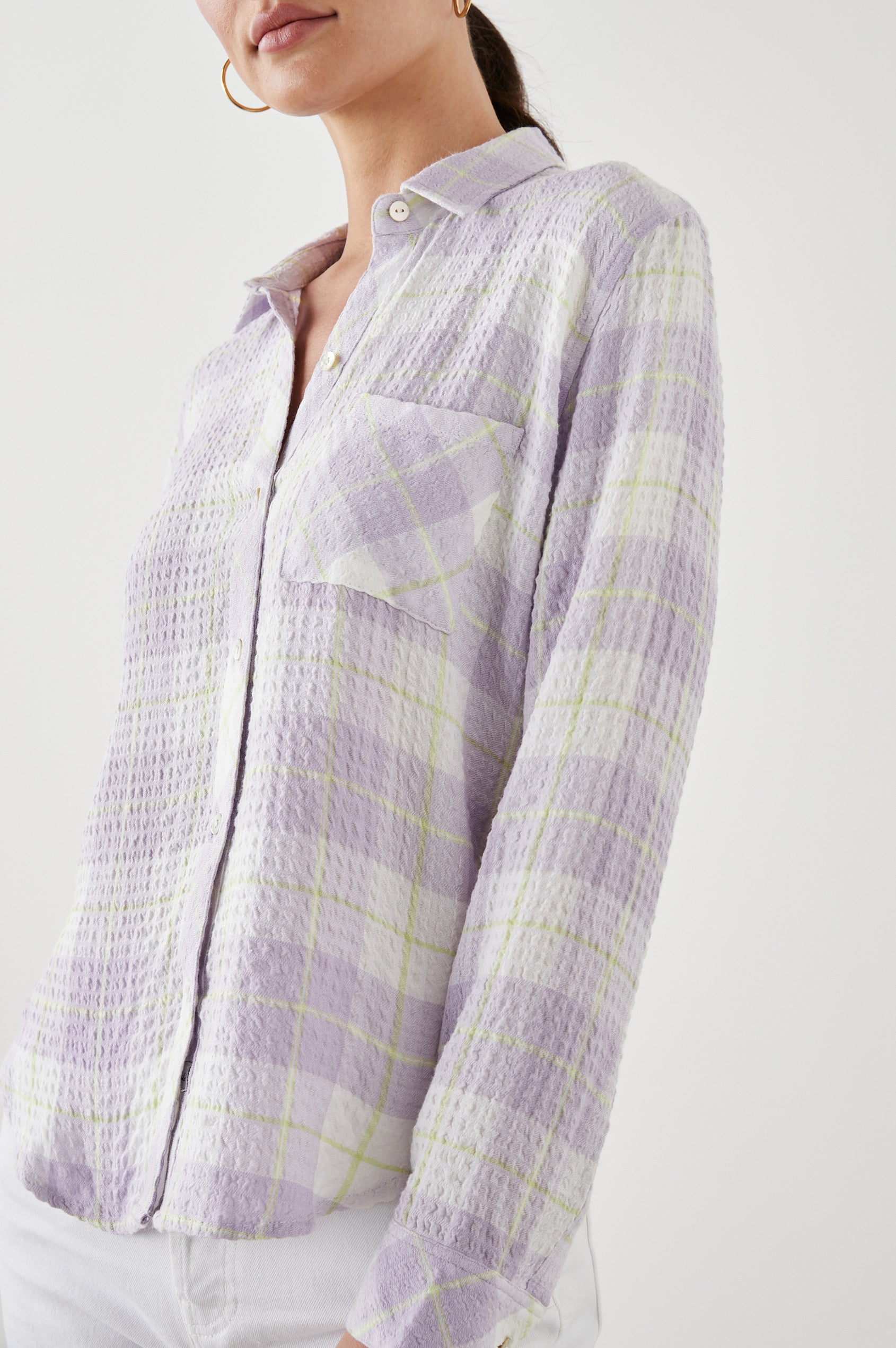 Rails Brady Crinkled Plaid Button-front Shirt In Mulberry Teal Blu