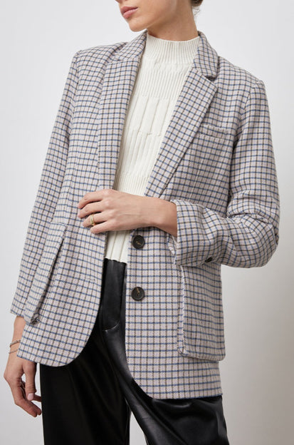 WINDSOR LILAC NAVY MINI CHECK BLAZER-FRONT UNBUTTONED